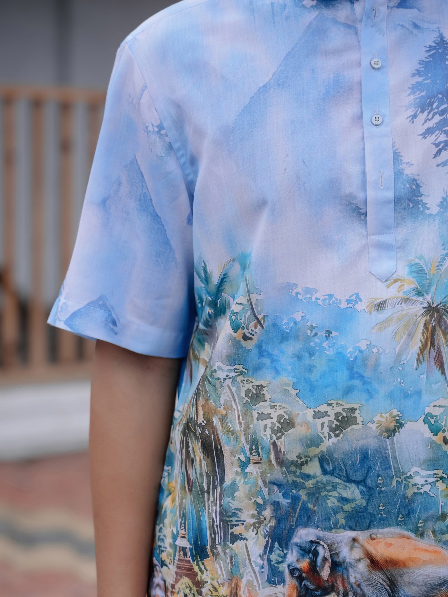 Men's Cotton Linen Street Style Vibes Elephant Nature Printed Shirt
