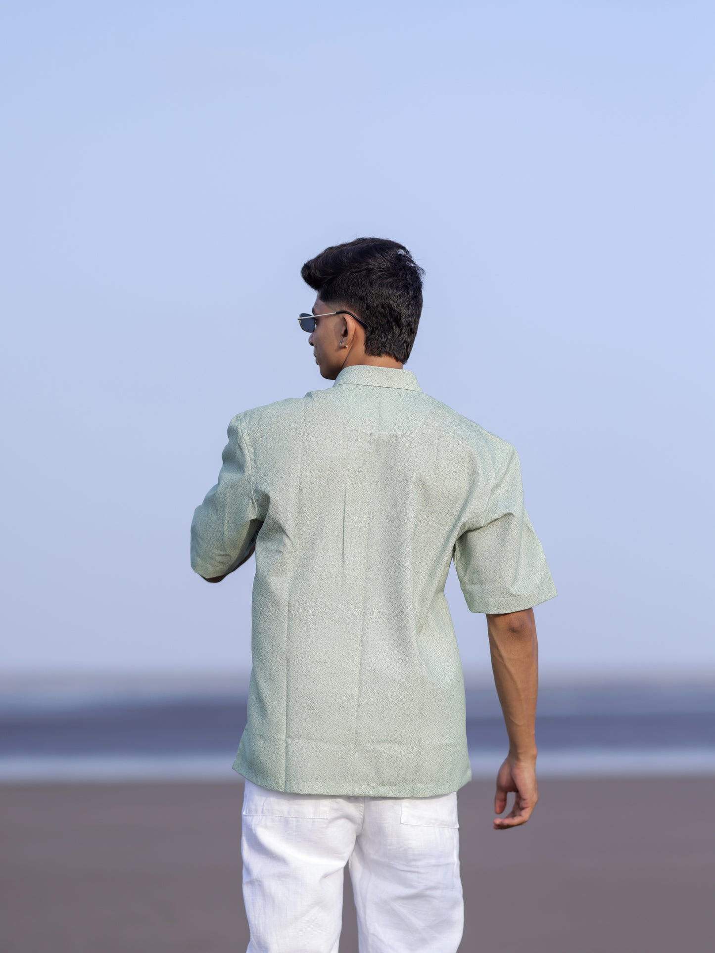 Men’s Green Cotton Linen Shirt with Elephant Print