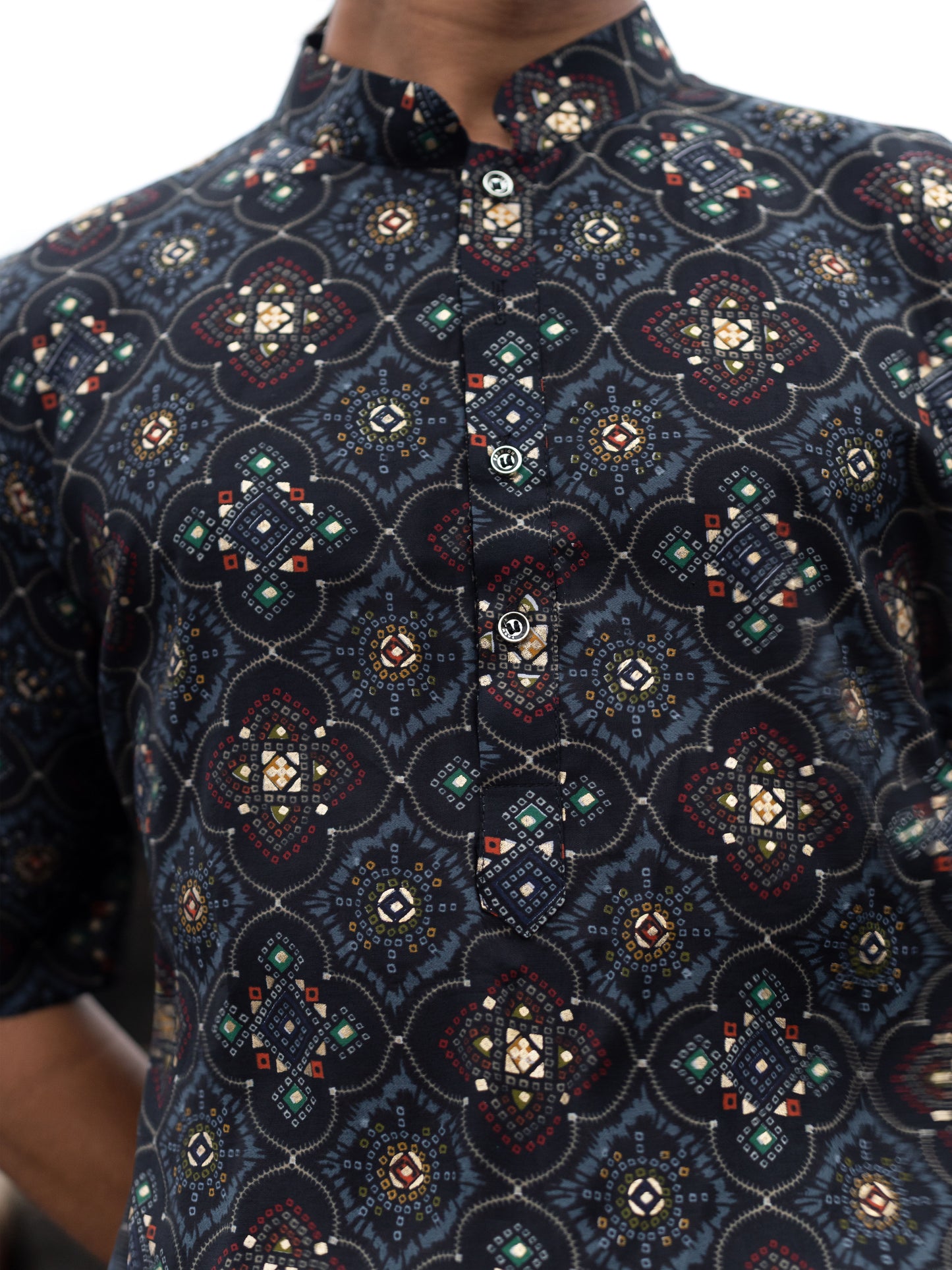 Black Modern Printed Men's Shirt Kurta: Casual Festive Trend