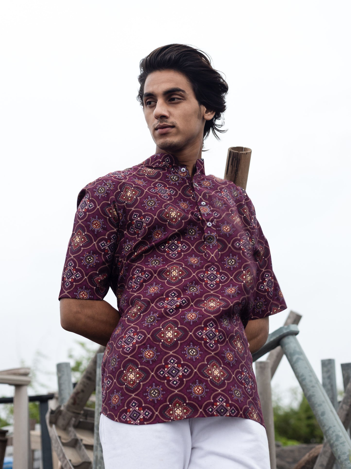 Magenta Modern Printed Men's Shirt Kurta: Casual Festive Trend