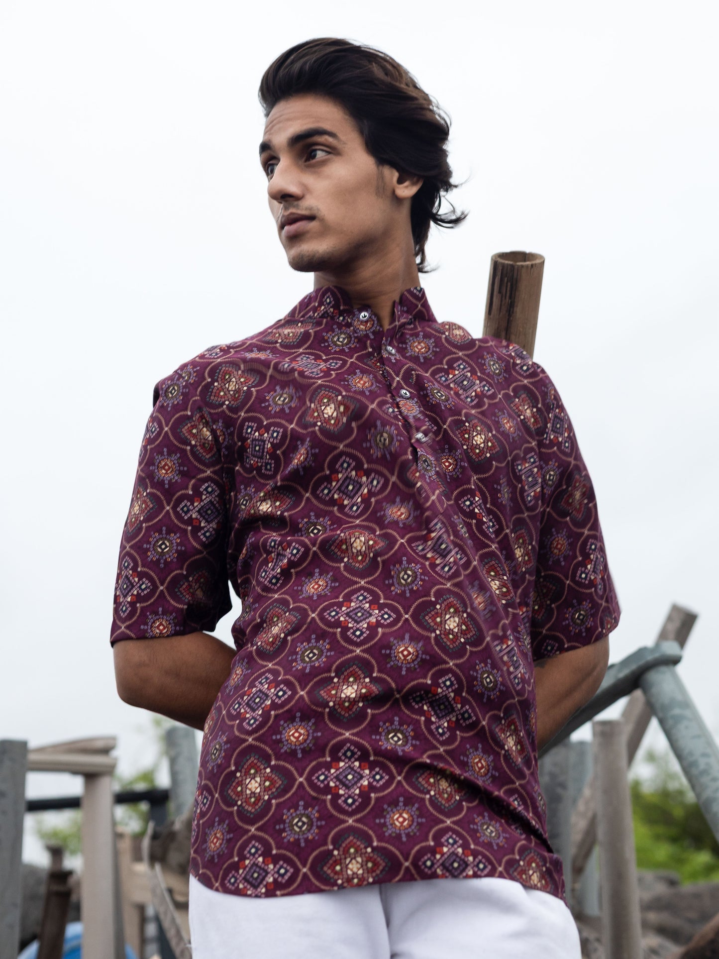 Magenta Modern Printed Men's Shirt Kurta: Casual Festive Trend