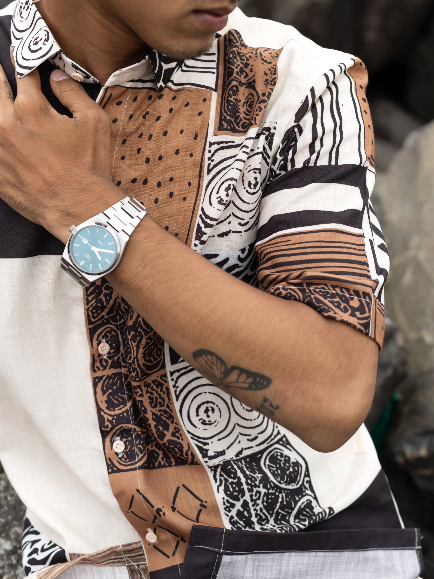 Trendy Patchwork Printed Cotton Line Shirt for Men – Patchwork Fashion