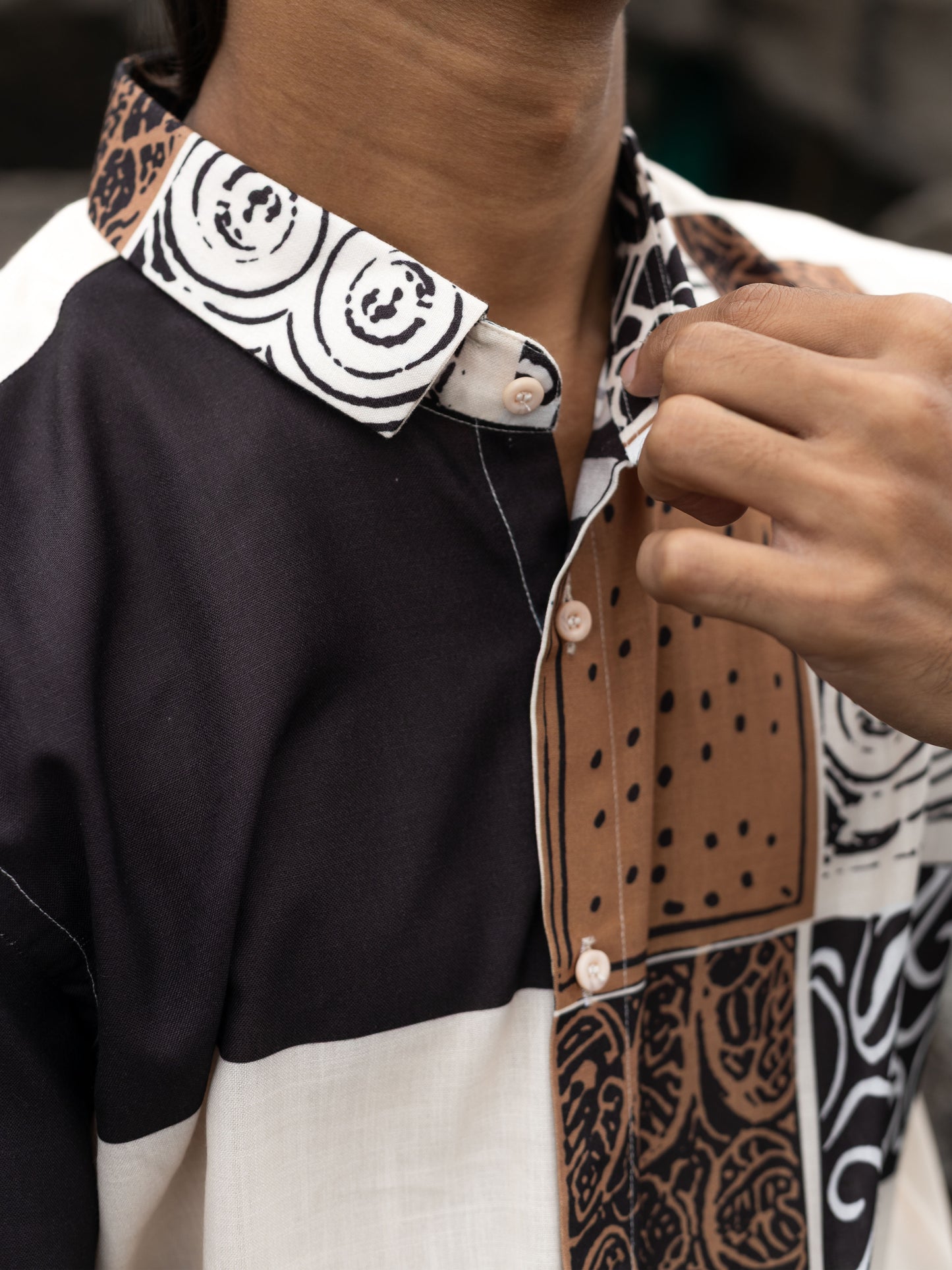 Trendy Patchwork Printed Cotton Line Shirt for Men – Patchwork Fashion