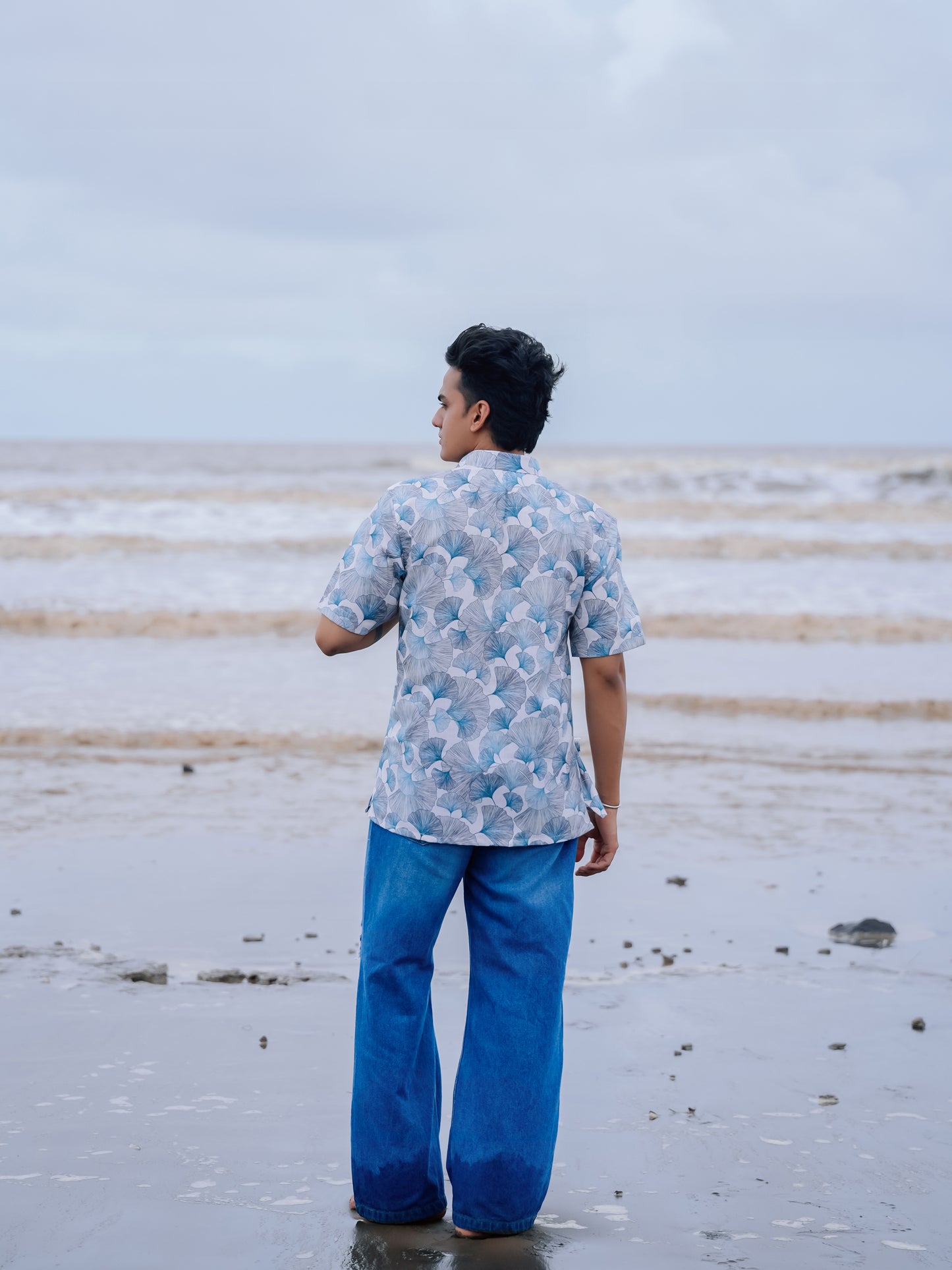 Trendy Style White & Blue Beach Ready Men’s Floral Cotton Linen Shirt