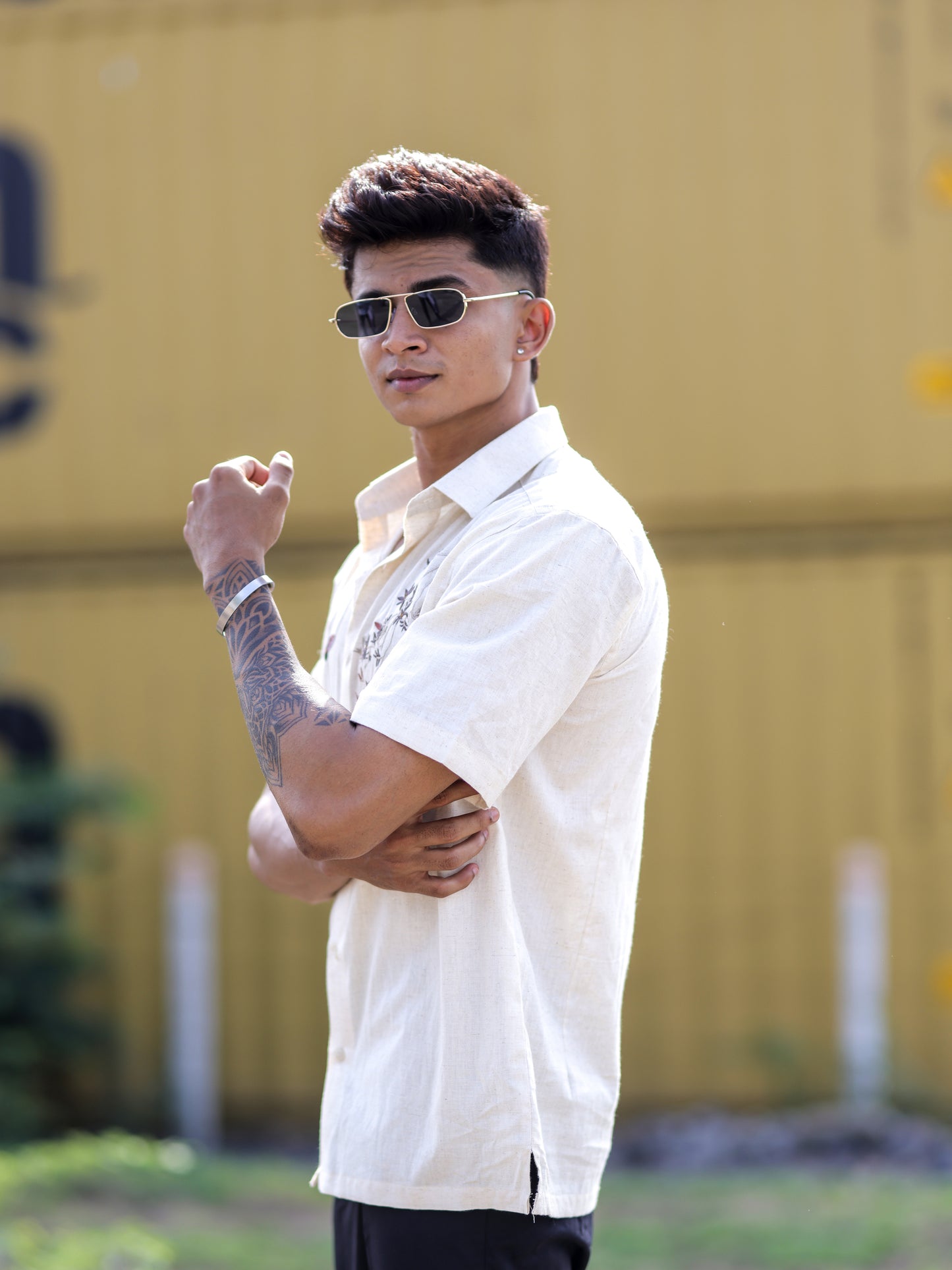 Stylish Cream Khadi Cotton Linen Shirt for Men | Fashion Embroidery