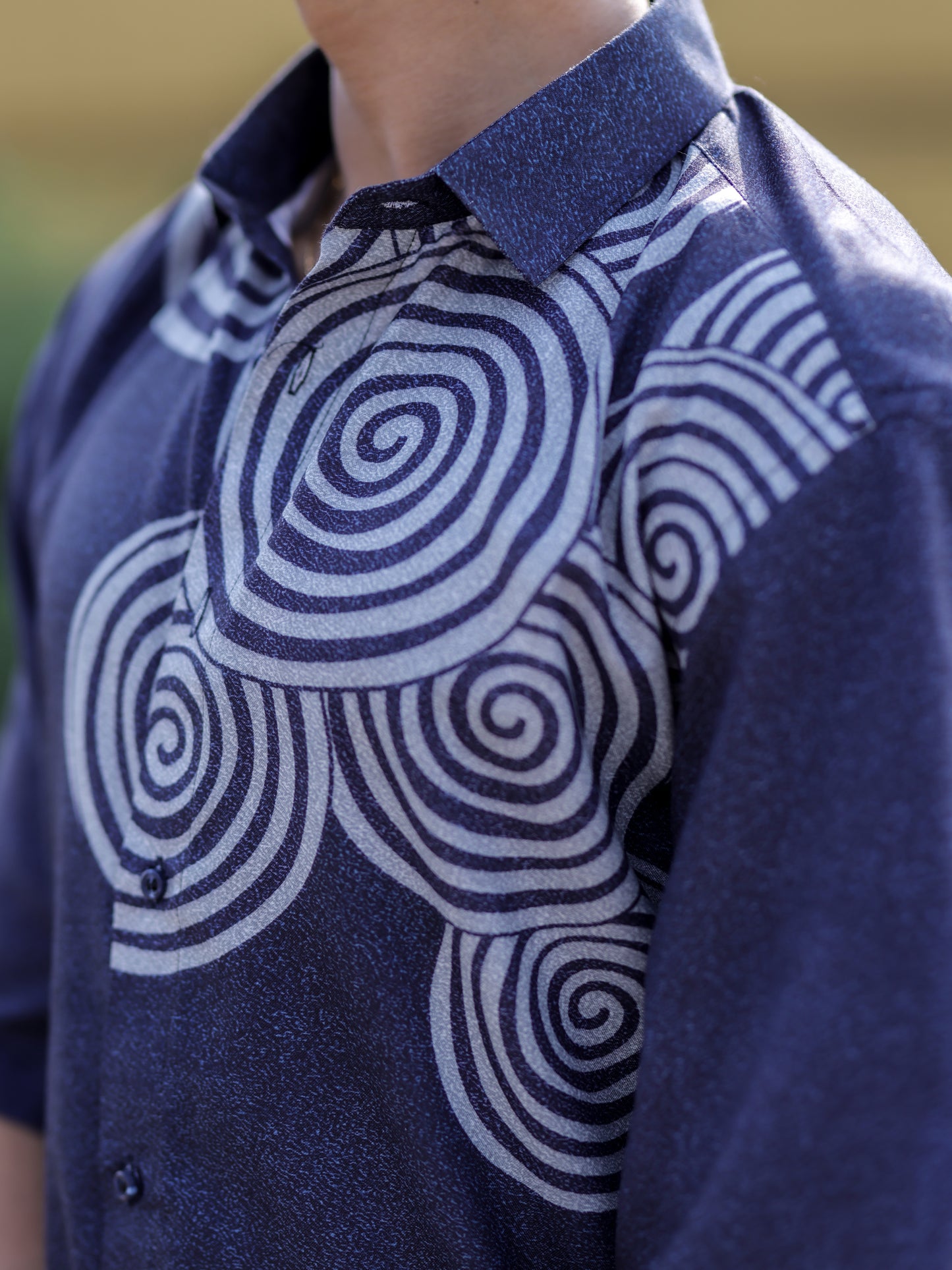 Navy Blue Cotton Linen Shirt for Men | Modern Spiral Print Trending Fashion