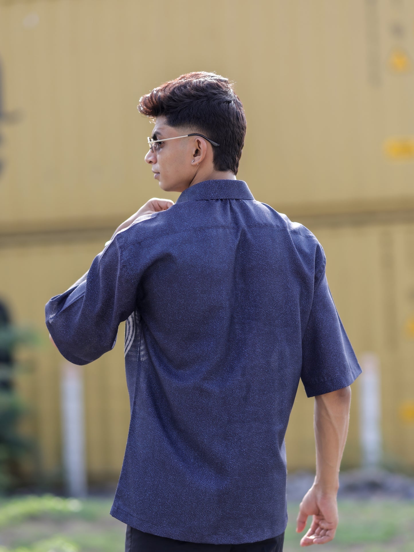 Navy Blue Cotton Linen Shirt for Men | Modern Spiral Print Trending Fashion