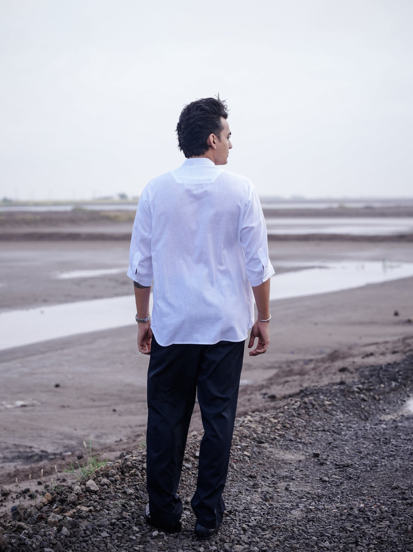 White Mandarin Collar Floral Embroidery Cotton Linen Shirt