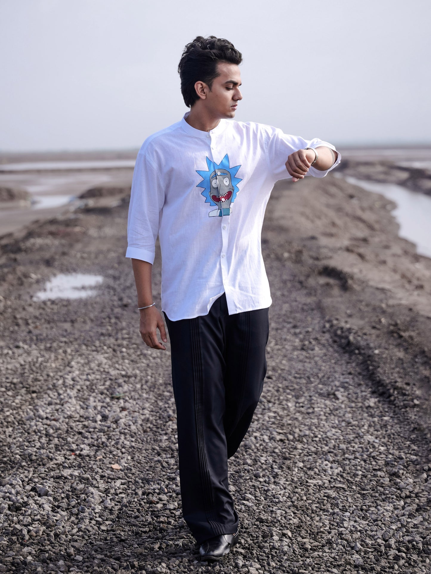 Stylish White Shirt for Men | Trendy Hand Paint Shirt Cotton Linen