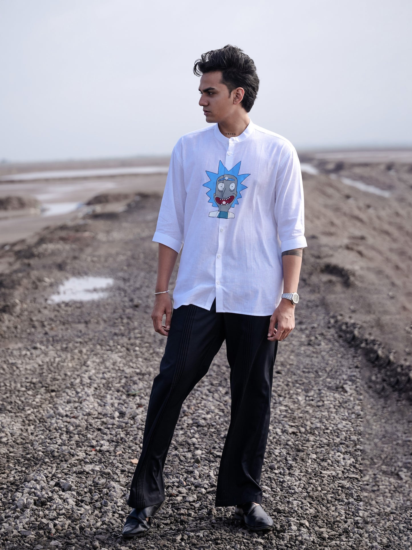 Stylish White Shirt for Men | Trendy Hand Paint Shirt Cotton Linen