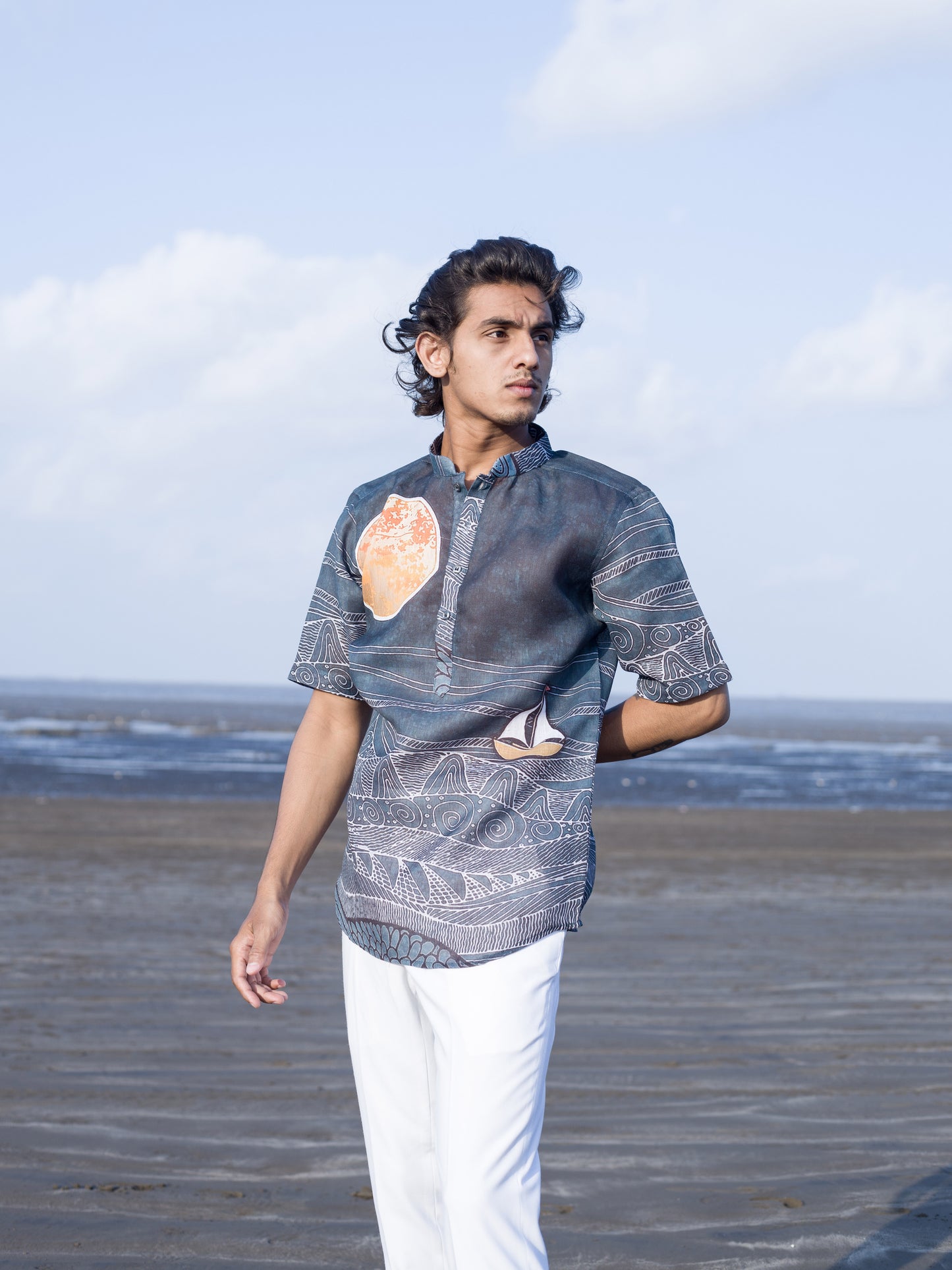 Coastal-Inspired Men's Shirt Printed Nautical Motifs – Beachwear Style 2025