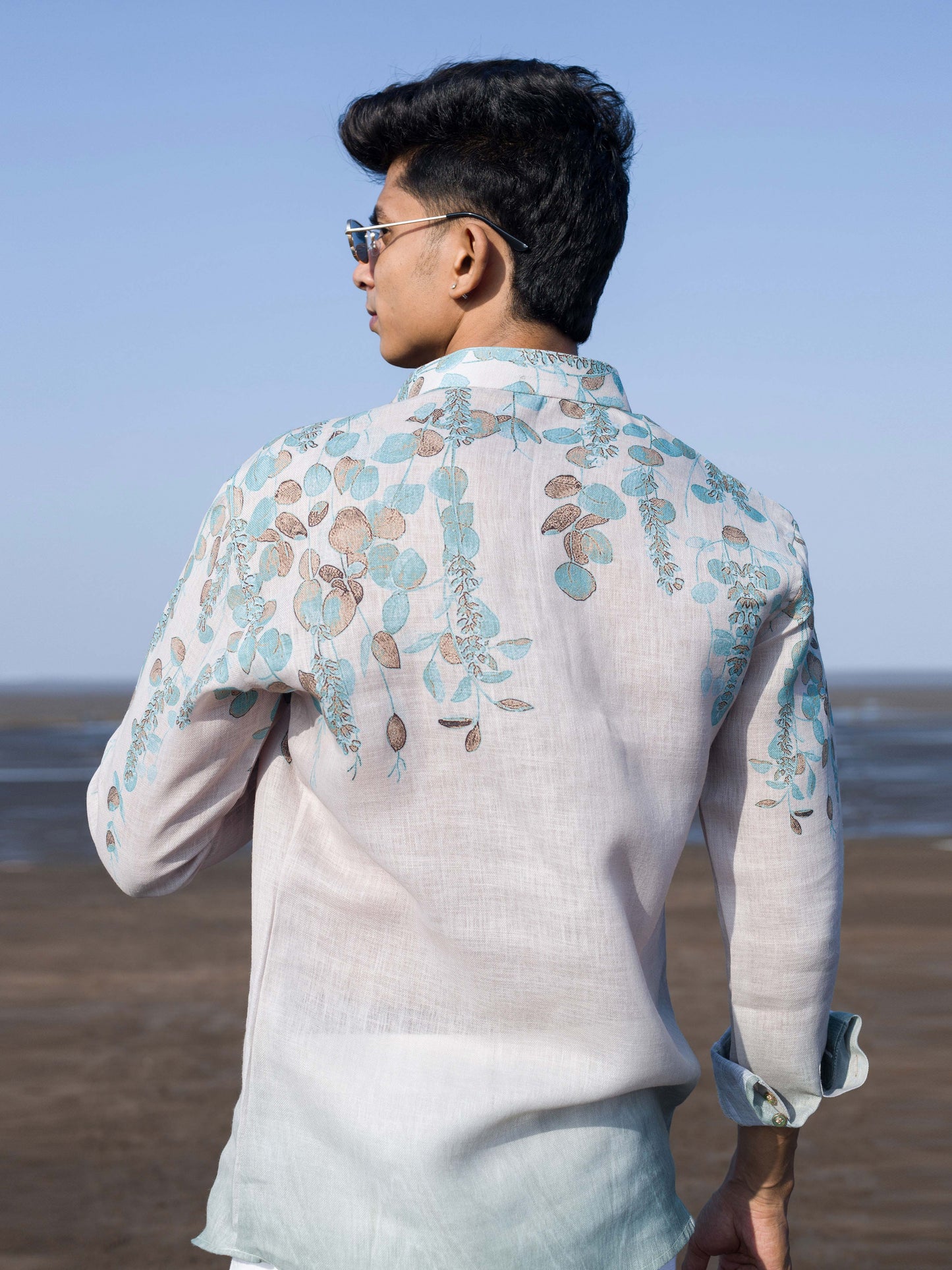 Cream Floral Print Beachwear Linen Shirt – Lightweight & Stylish Summer Wear