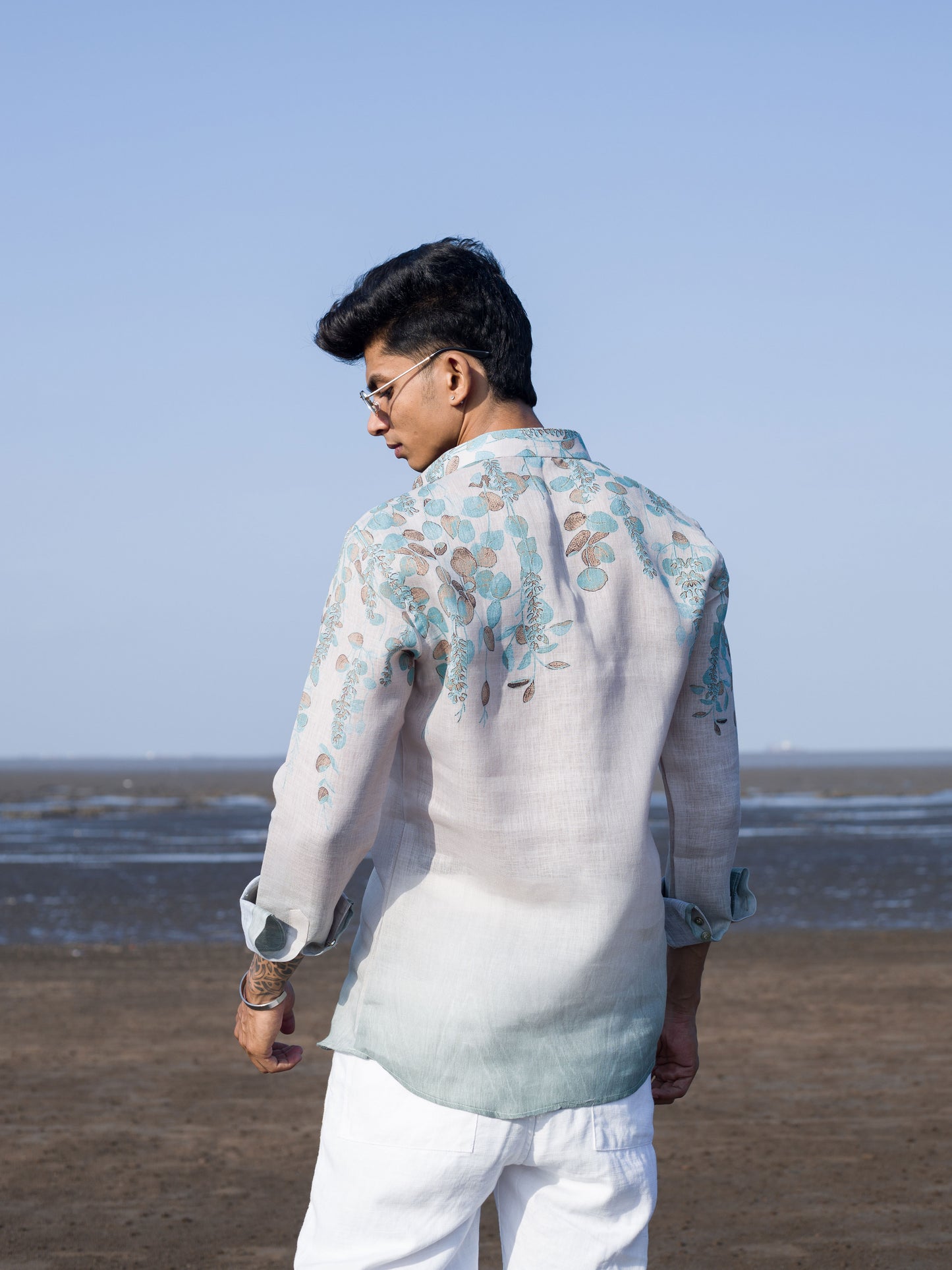 Cream Floral Print Beachwear Linen Shirt – Lightweight & Stylish Summer Wear