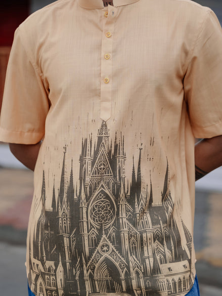 Modern Men’s Street Style: Graphic Short Shirt Kurta in Cotton Linen