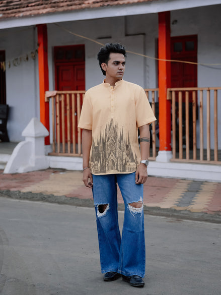 Modern Men’s Street Style: Graphic Short Shirt Kurta in Cotton Linen