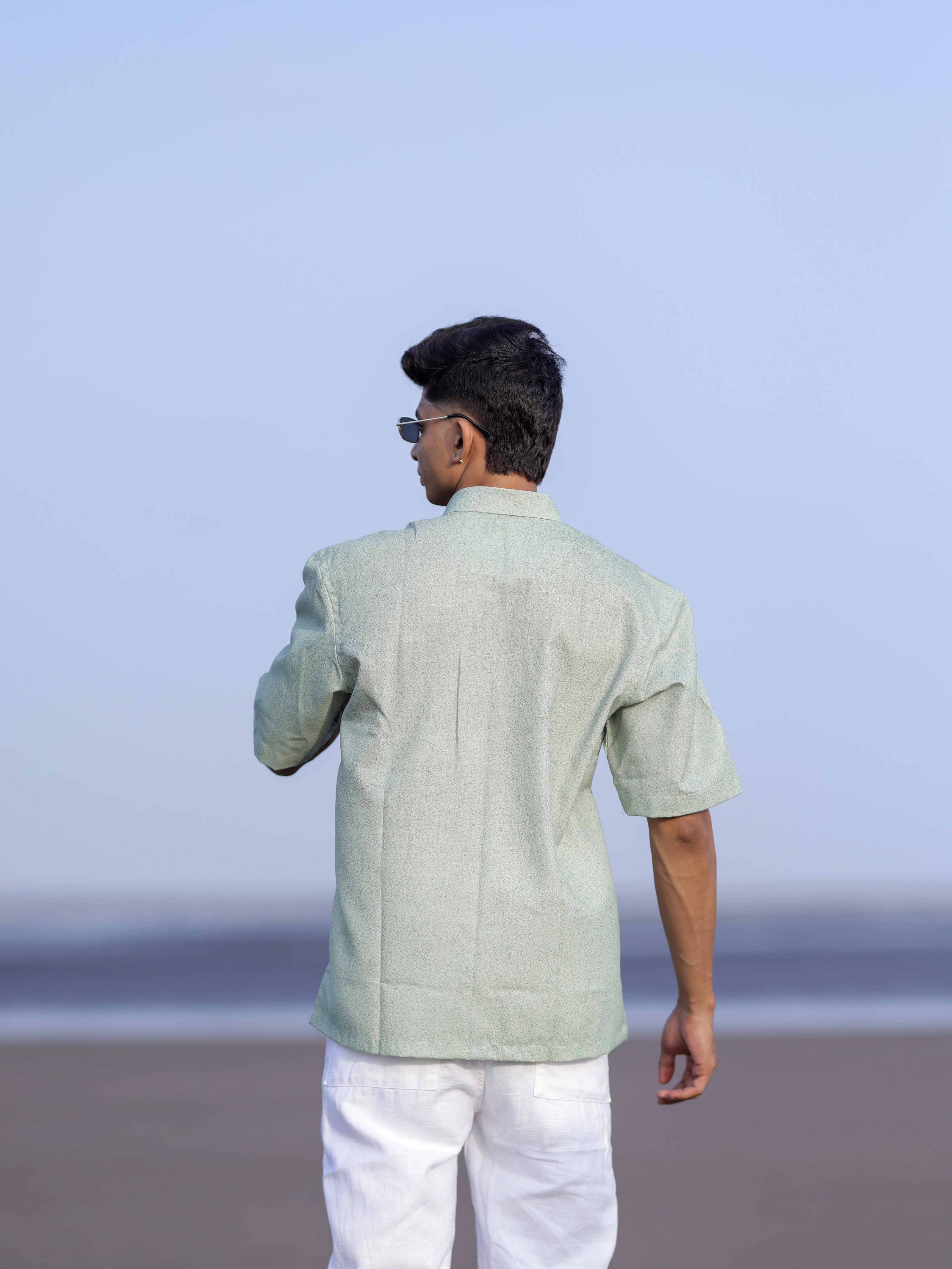 Men’s Green Cotton Linen Shirt with Elephant Print