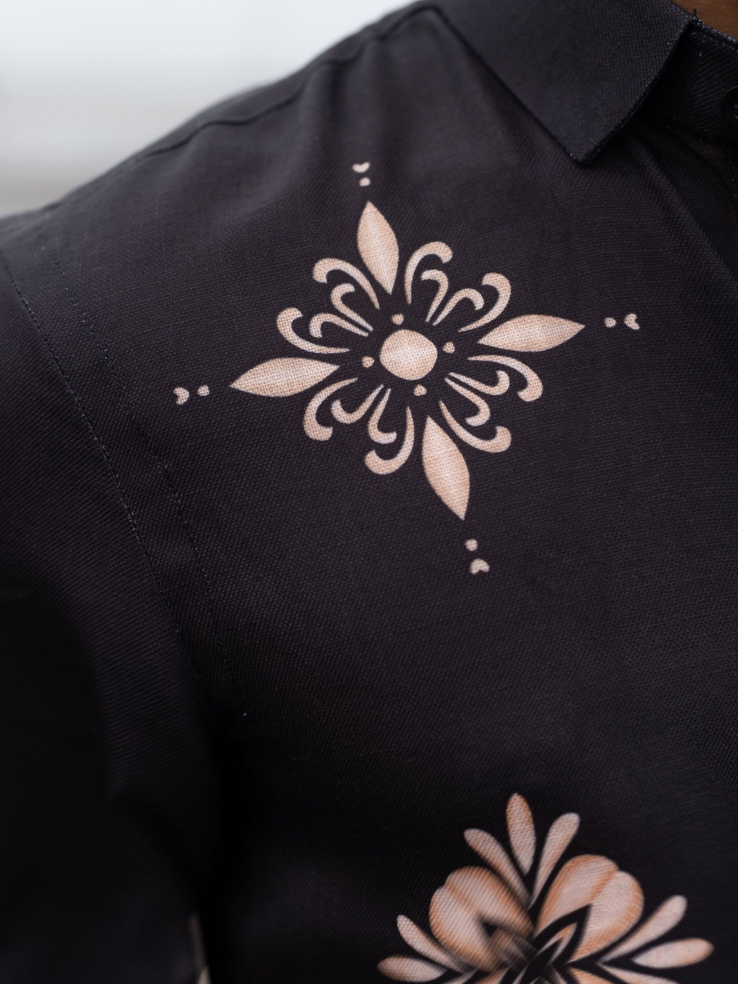 Modern Men's Black Cotton Linen Printed Shirt - Casual Style