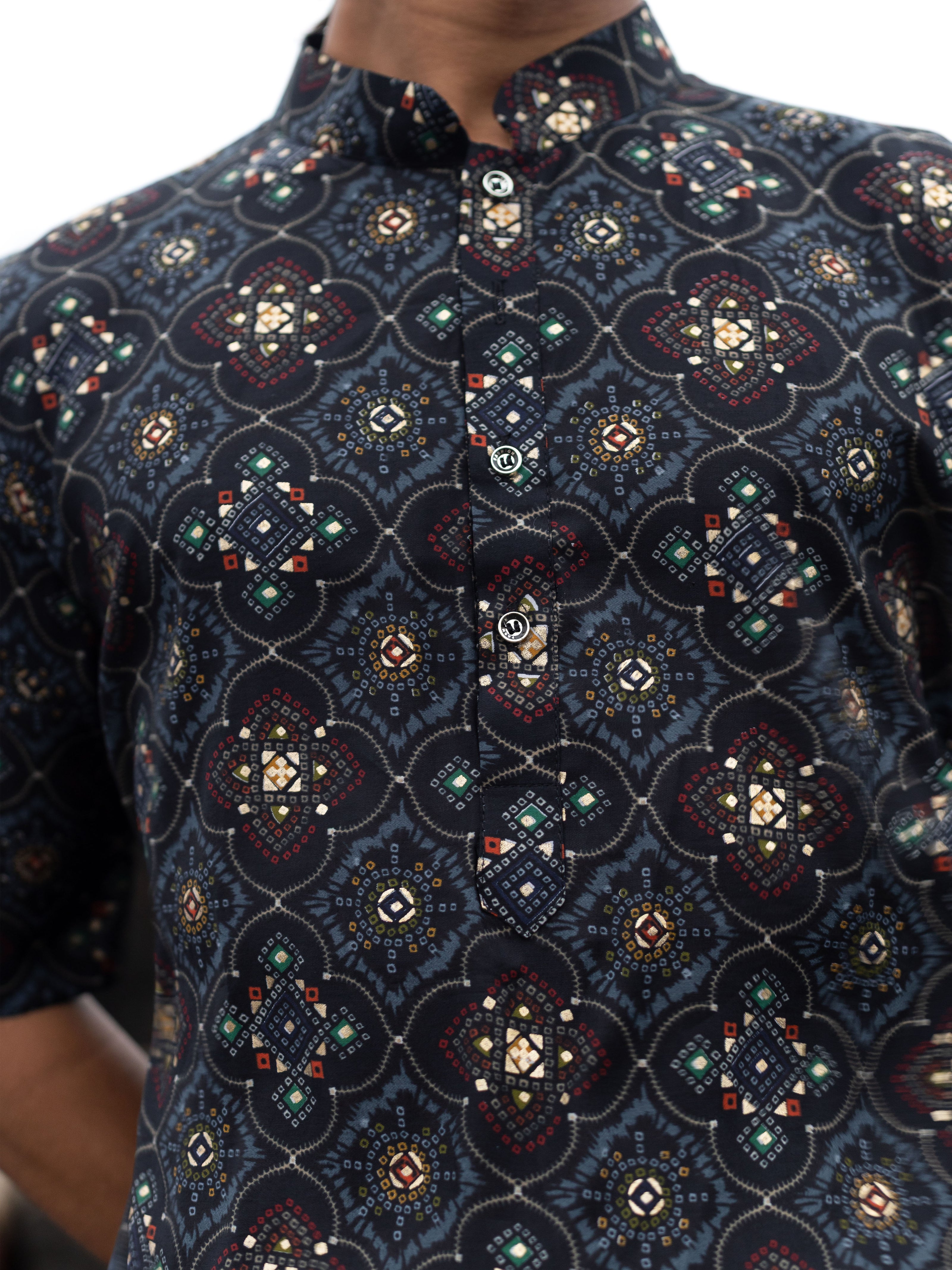 Black Modern Printed Men's Shirt Kurta: Casual Festive Trend