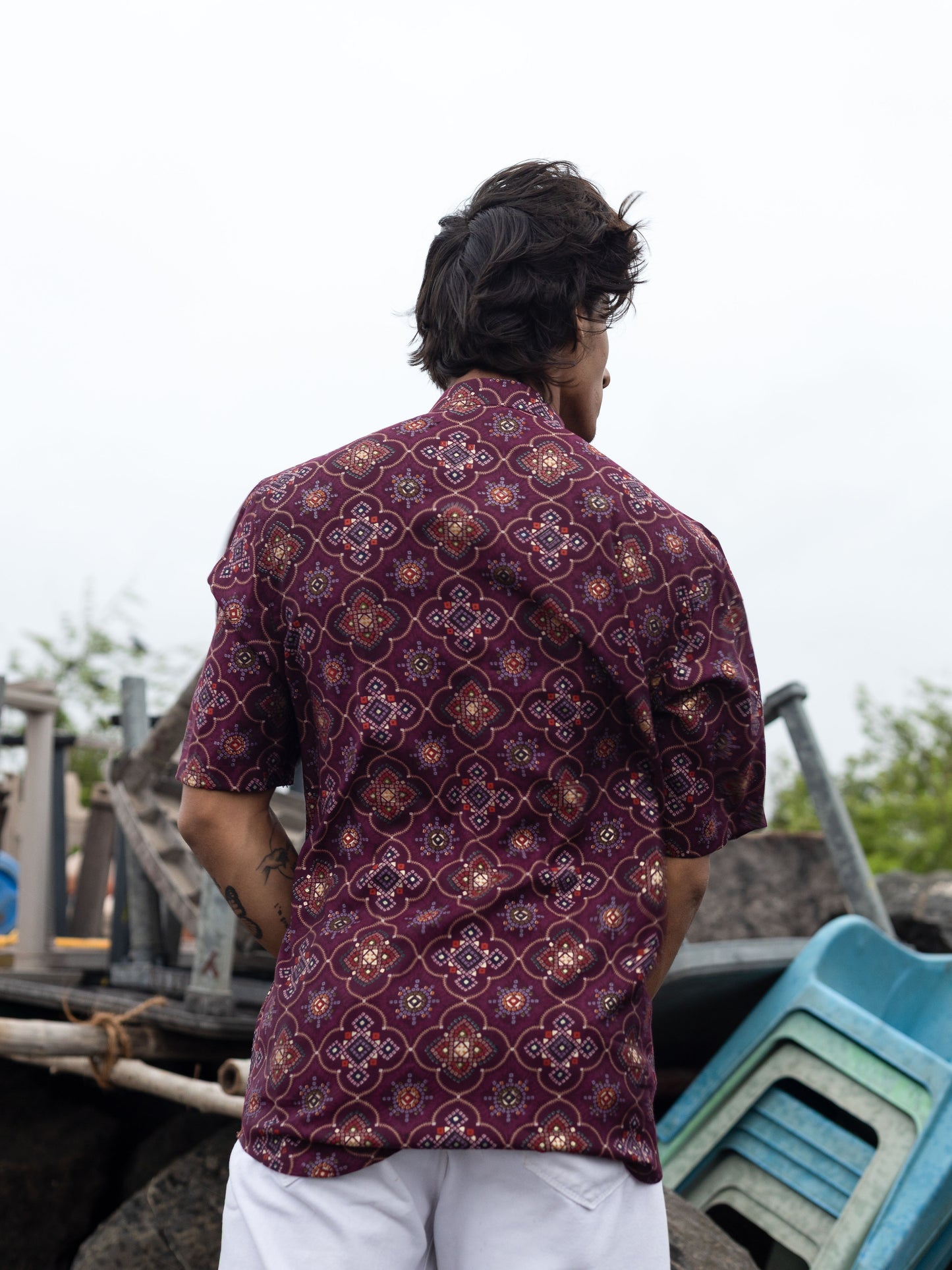 Magenta Modern Printed Men's Shirt Kurta: Casual Festive Trend