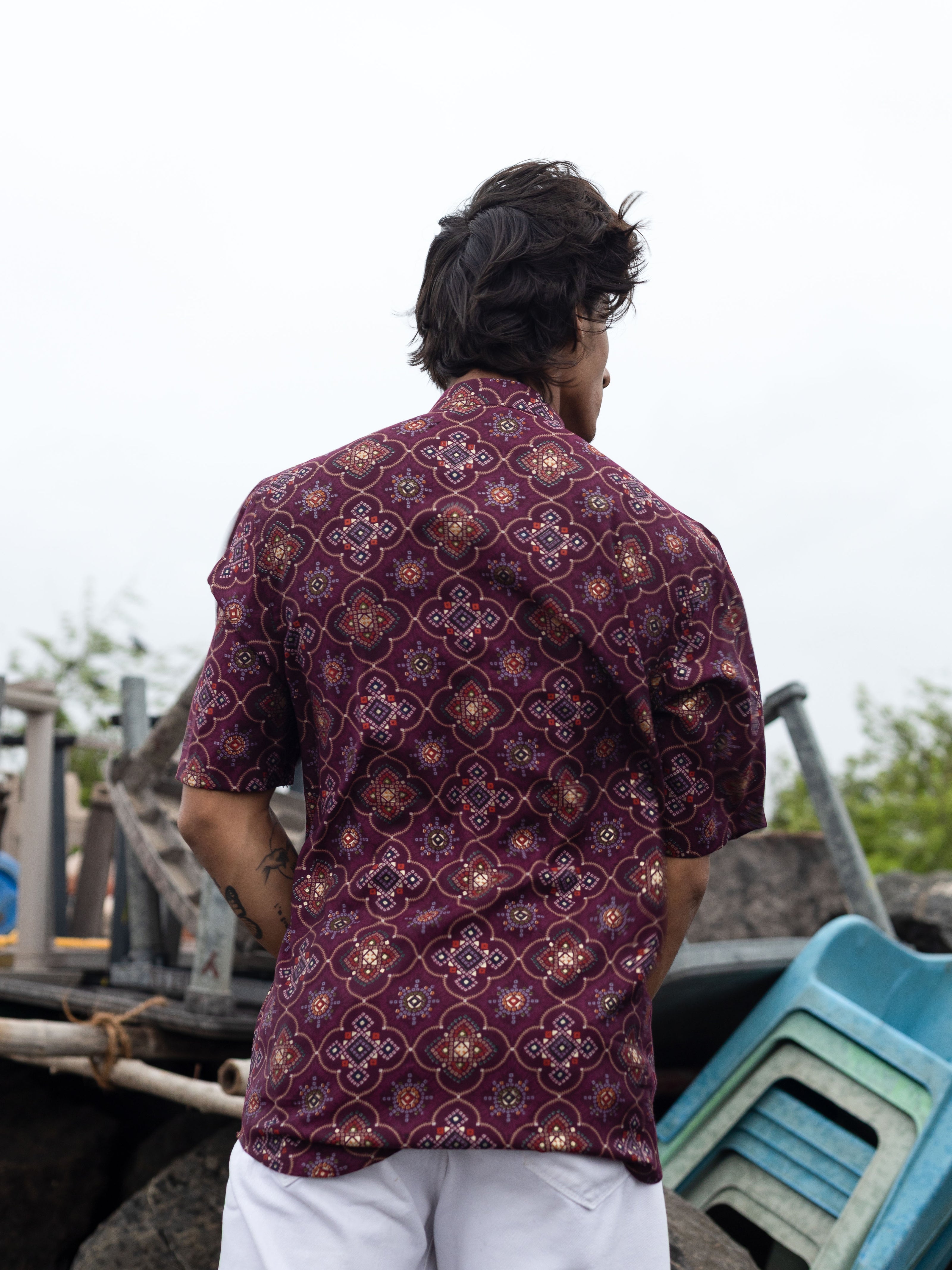 Magenta Modern Printed Men's Shirt Kurta: Casual Festive Trend
