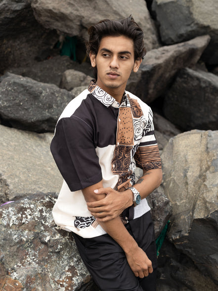 Trendy Patchwork Printed Cotton Line Shirt for Men – Patchwork Fashion