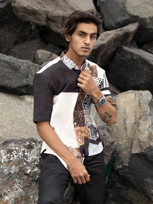 Trendy Patchwork Printed Cotton Line Shirt for Men – Patchwork Fashion