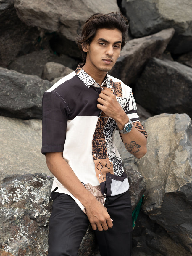 Trendy Patchwork Printed Cotton Line Shirt for Men – Patchwork Fashion