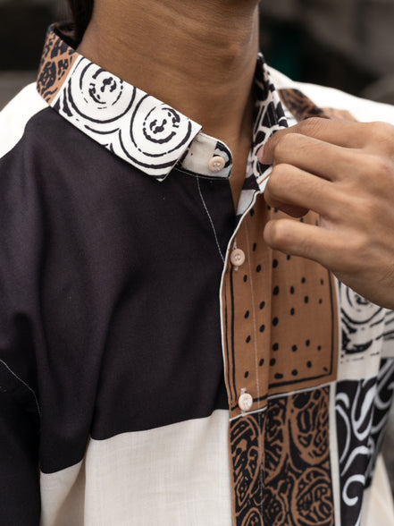 Trendy Patchwork Printed Cotton Line Shirt for Men – Patchwork Fashion