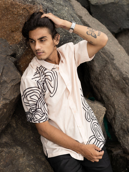 Modern Cream Abstract Print Cotton Linen Shirt for Men: Fashion Trend