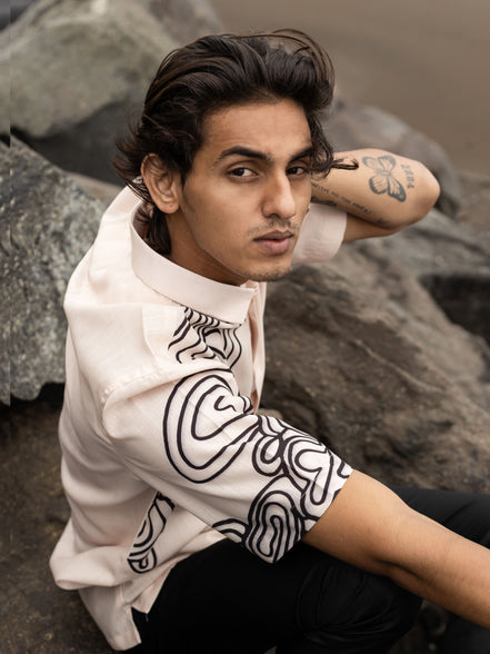 Modern Cream Abstract Print Cotton Linen Shirt for Men: Fashion Trend