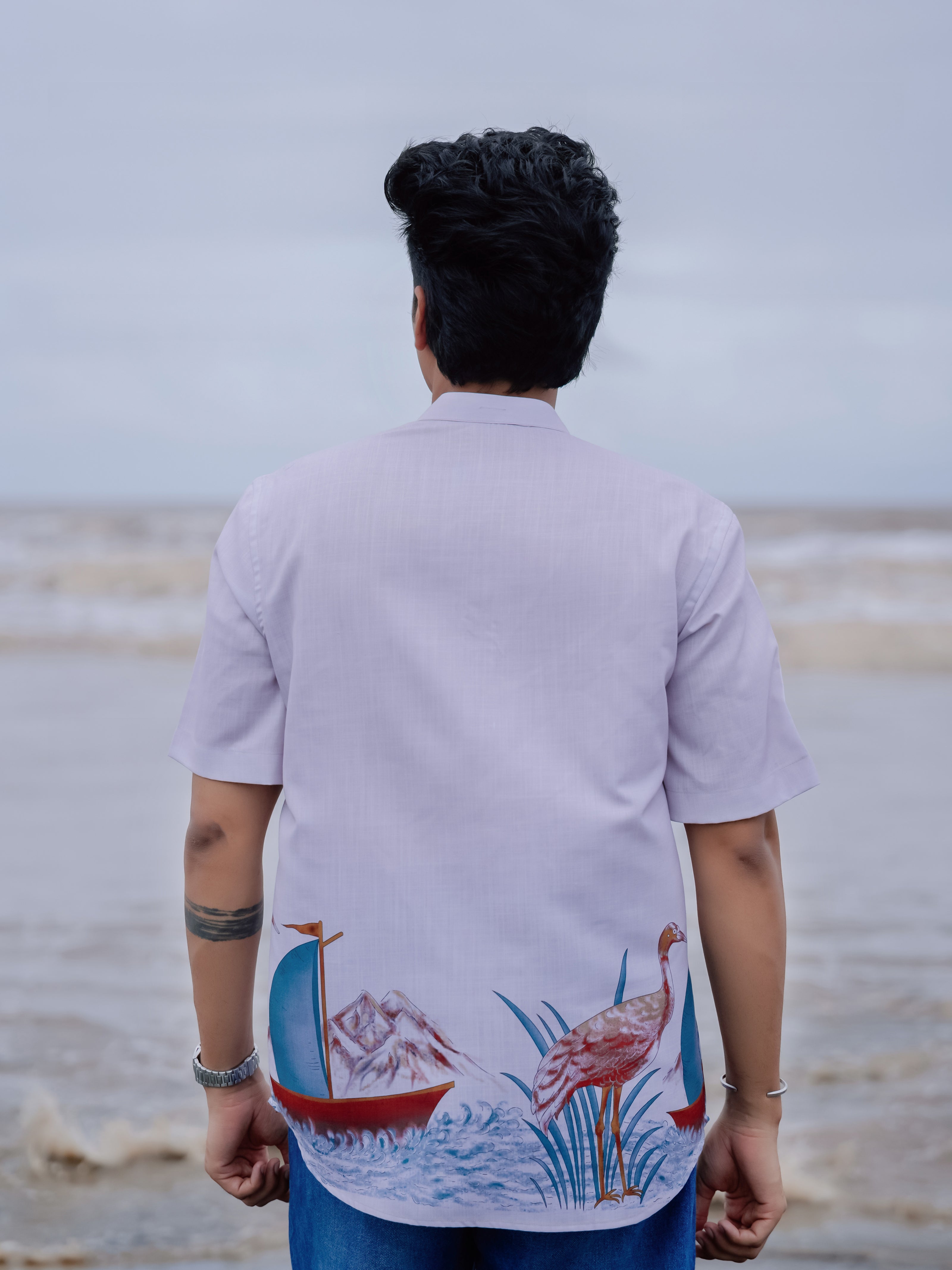 Peach Cotton Linen Stylish Men’s Printed Kurta Shirt – Beachwear Fashion