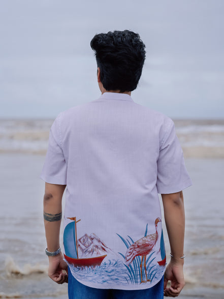 Peach Cotton Linen Stylish Men’s Printed Kurta Shirt – Beachwear Fashion