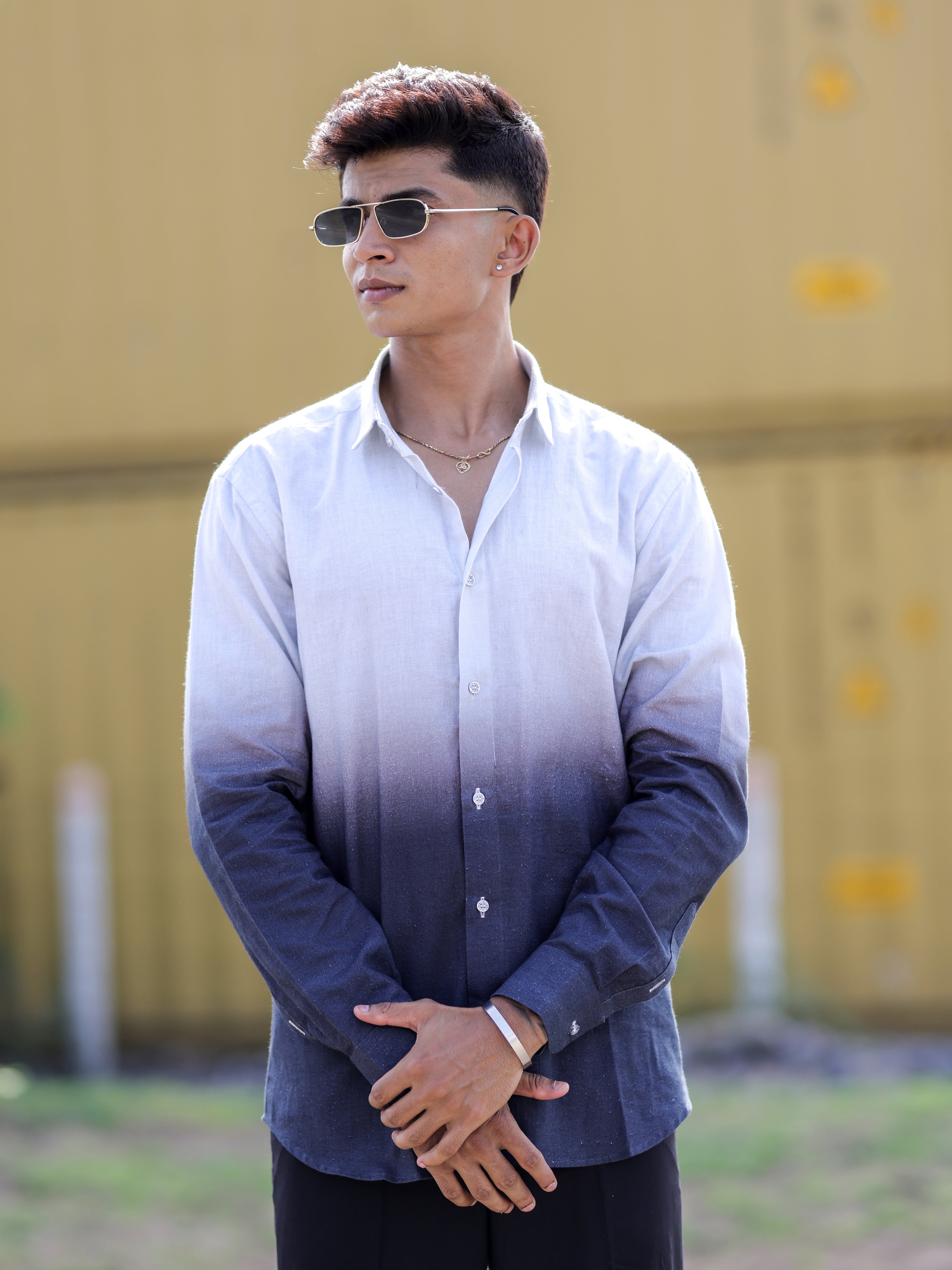 White Grey Cotton Linen Ombre Shirt for Men – Trending Casual Wear