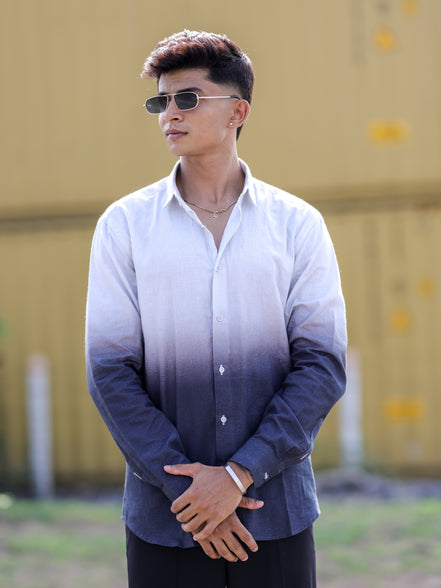 White Grey Cotton Linen Ombre Shirt for Men – Trending Casual Wear