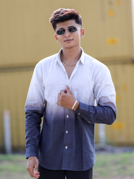 White Grey Cotton Linen Ombre Shirt for Men – Trending Casual Wear