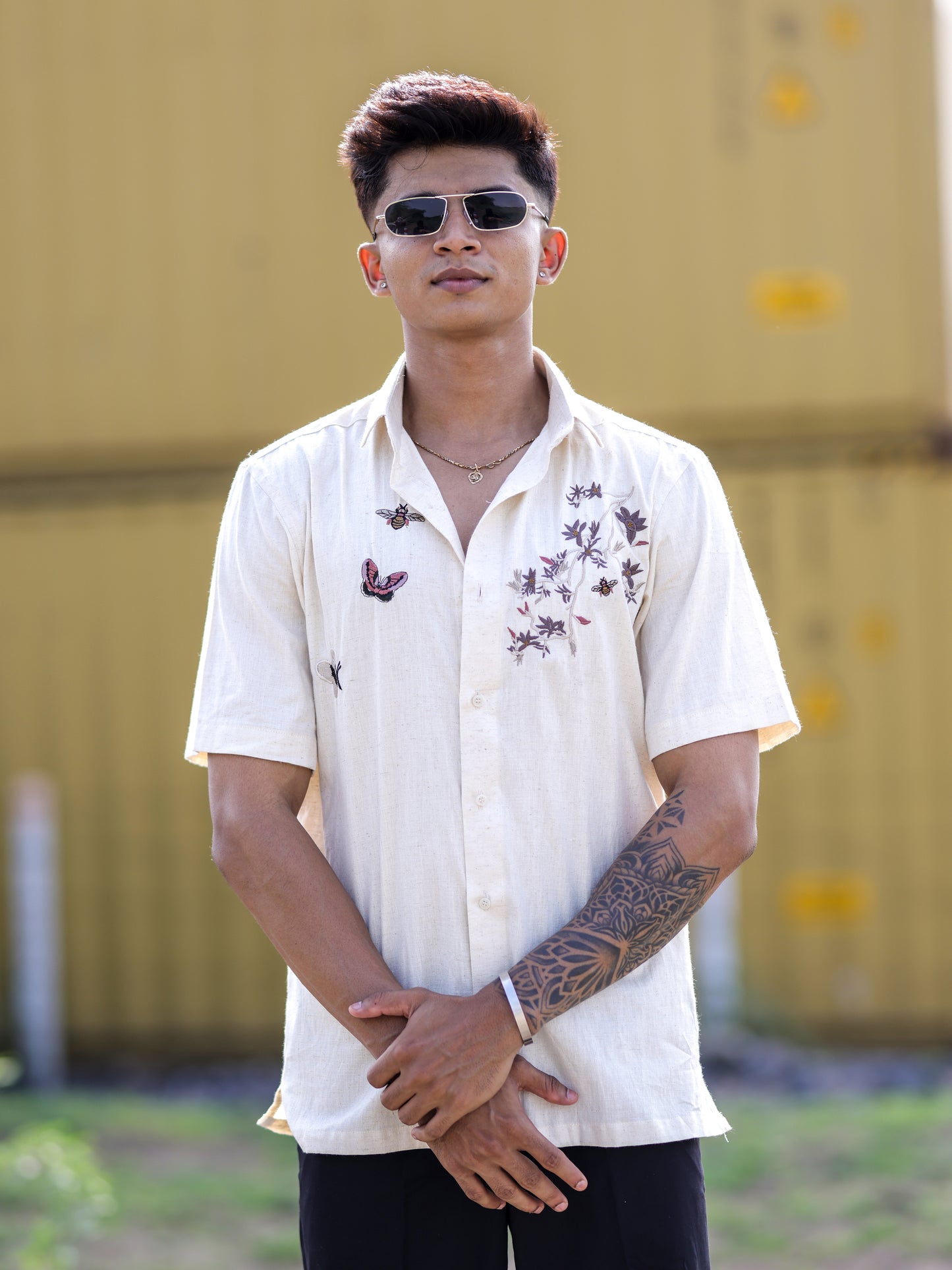 Stylish Cream Khadi Cotton Linen Shirt for Men | Fashion Embroidery