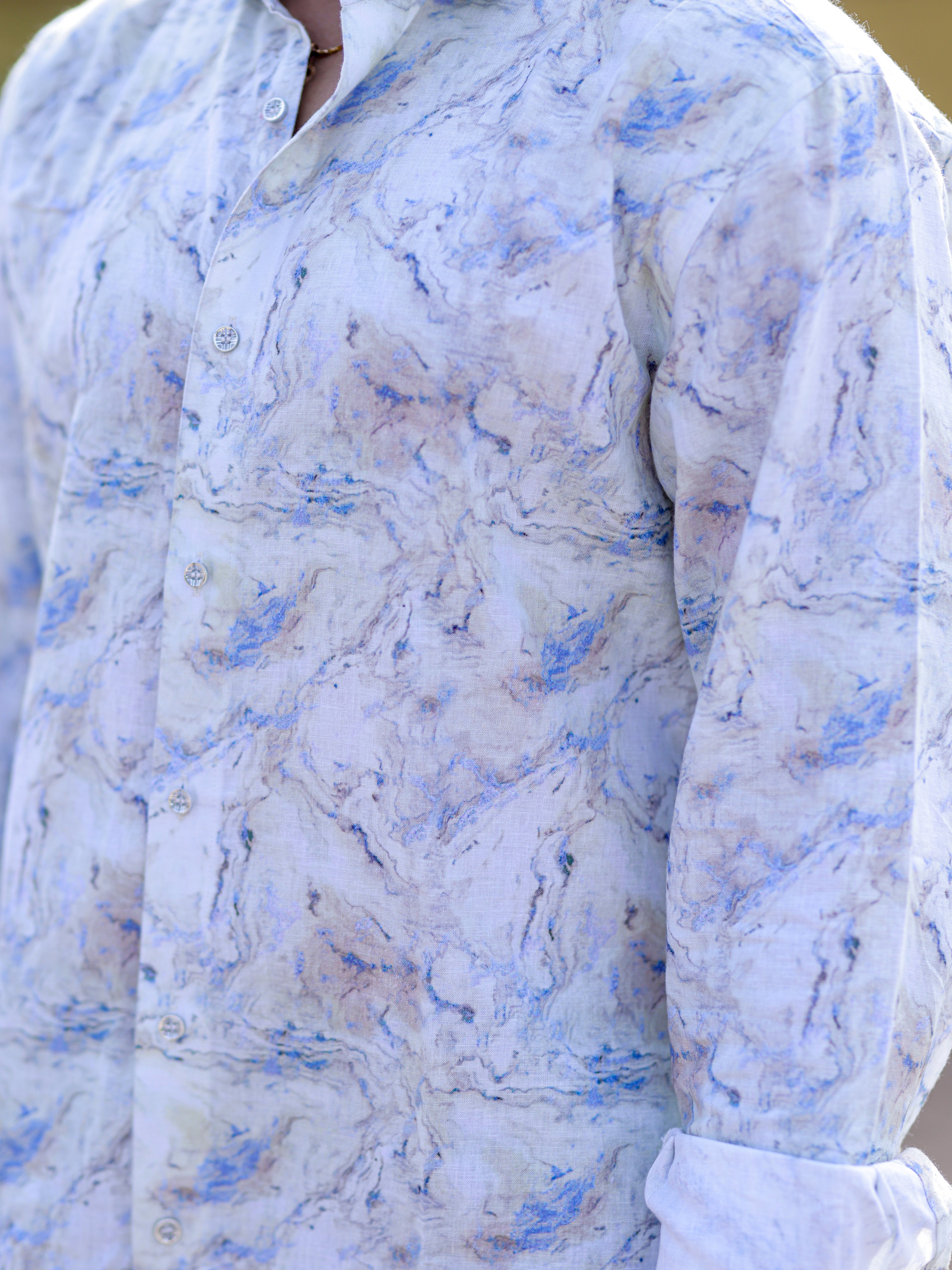 Light Green Cotton Linen Shirt for Men | Marble Print Trending Fashion Shirt for Men