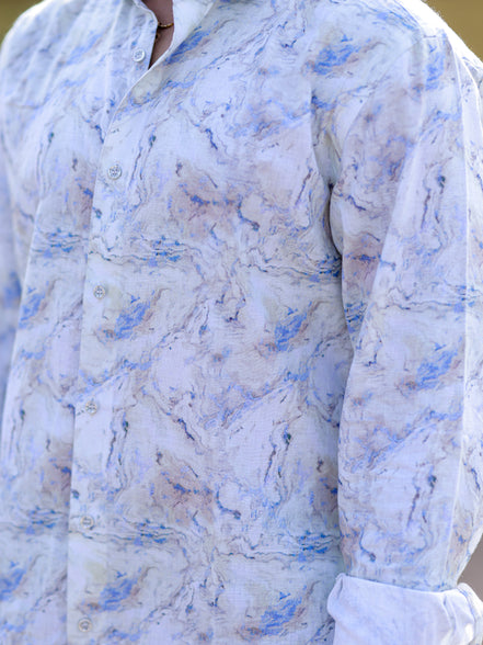 Light Green Cotton Linen Shirt for Men | Marble Print Trending Fashion Shirt for Men