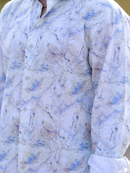 Light Green Cotton Linen Shirt for Men | Marble Print Trending Fashion Shirt for Men