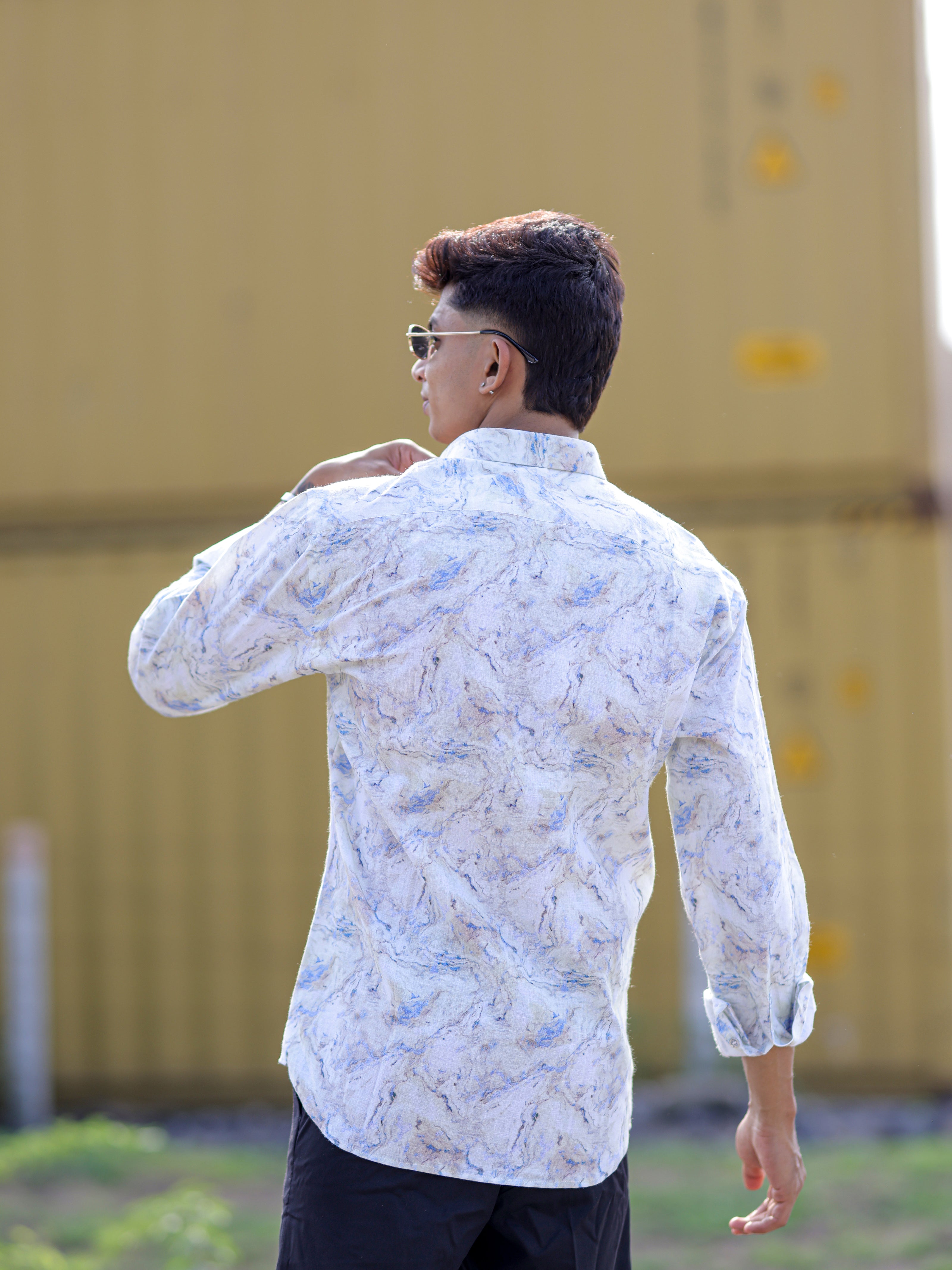 Light Green Cotton Linen Shirt for Men | Marble Print Trending Fashion Shirt for Men
