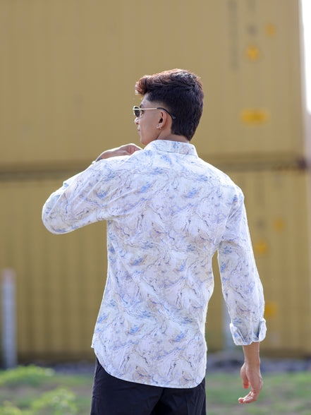 Light Green Cotton Linen Shirt for Men | Marble Print Trending Fashion Shirt for Men