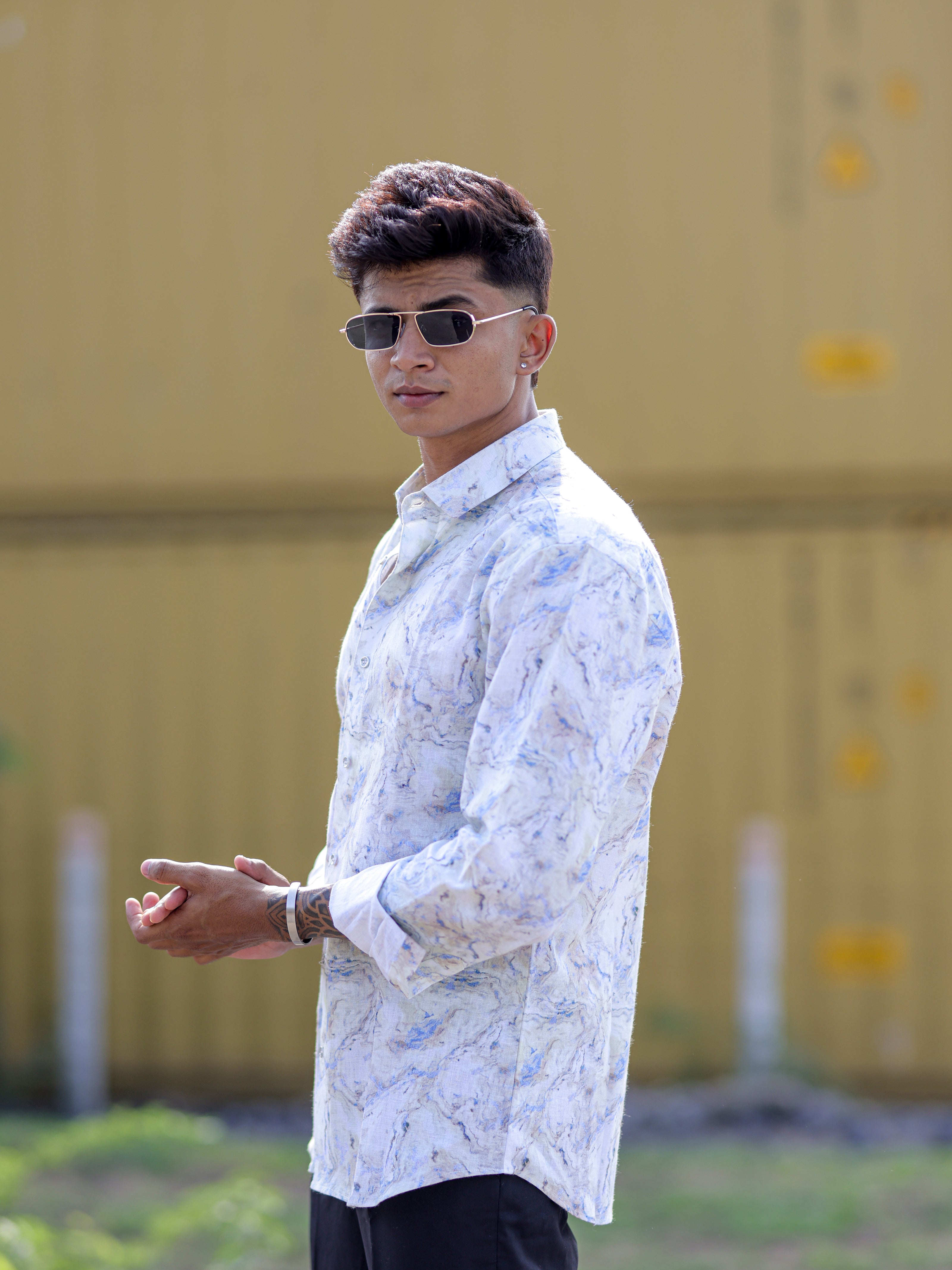 Light Green Cotton Linen Shirt for Men | Marble Print Trending Fashion Shirt for Men