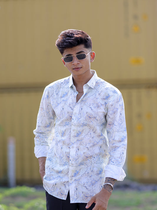 Light Green Cotton Linen Shirt for Men | Marble Print Trending Fashion Shirt for Men