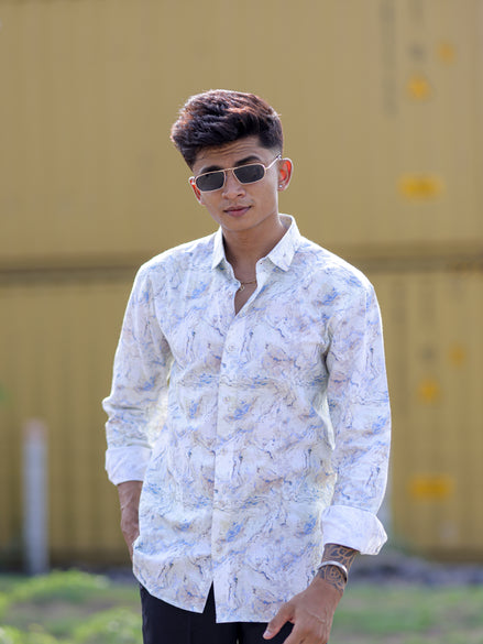 Light Green Cotton Linen Shirt for Men | Marble Print Trending Fashion Shirt for Men