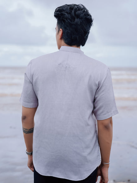 Grey Cotton Linen Stylish Men – Modern Printed Shirt Kurta