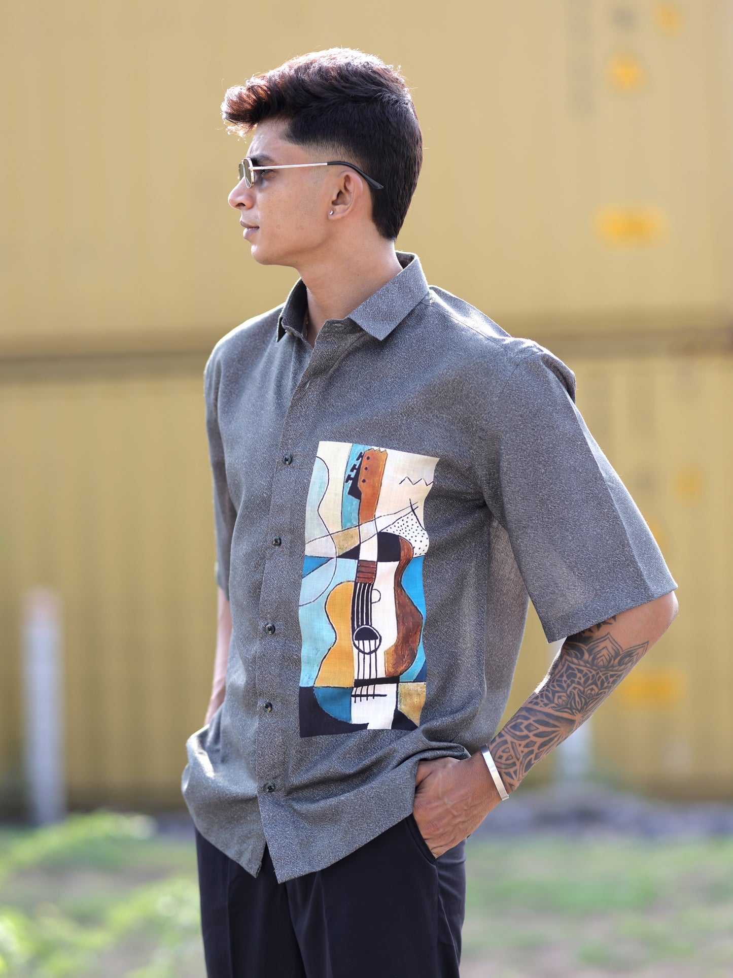 Urban Vibe Men: Grey Cotton Linen Printed Shirt Trendy Streetwear & Bold Styles