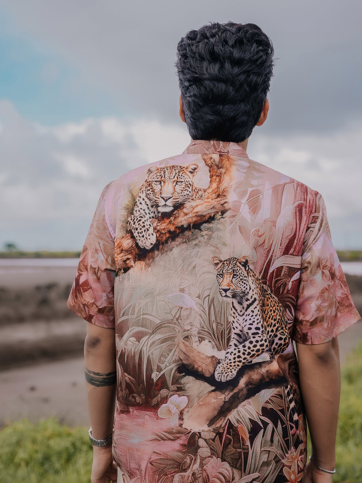 Stylish Peach Leopard Printed Shirt Kurta for Men – Modern Ethnic