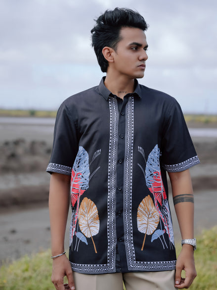 Modern Ethnic Stylish Black Printed Cotton Linen Shirt for Men