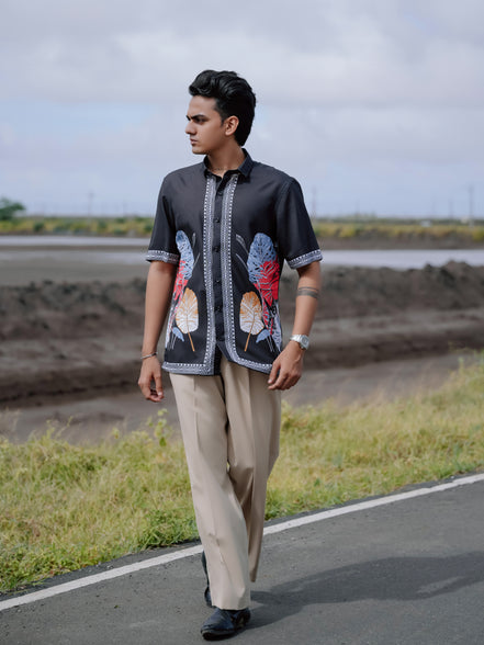 Modern Ethnic Stylish Black Printed Cotton Linen Shirt for Men