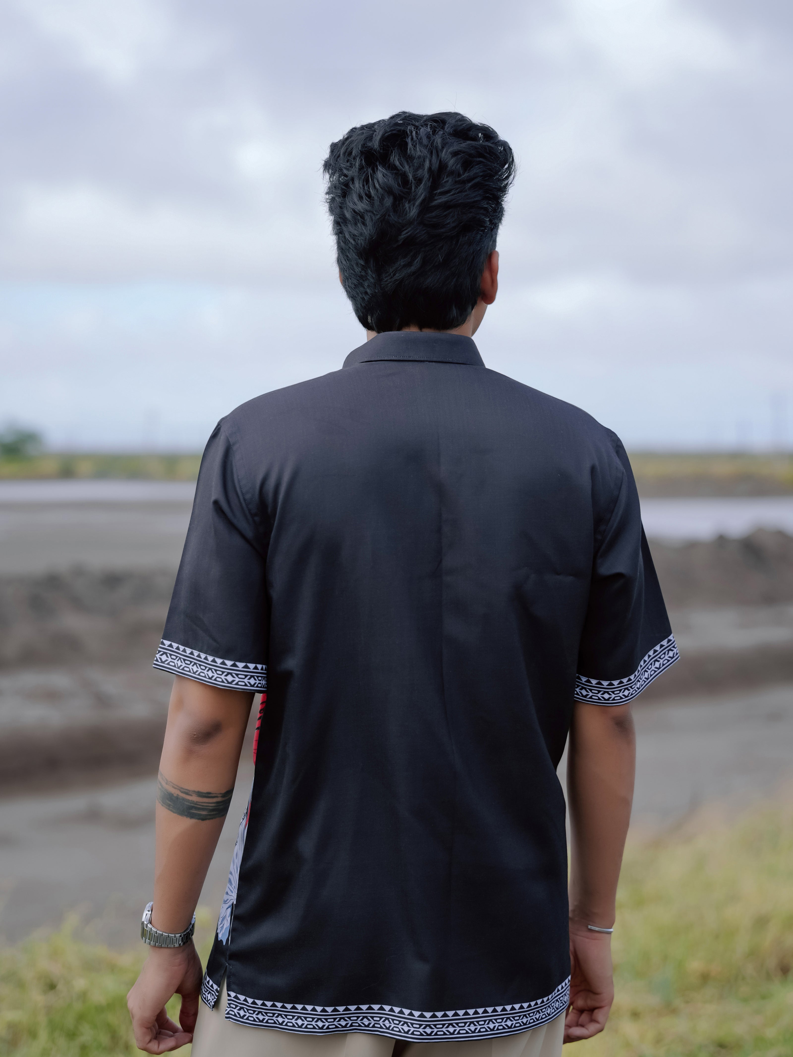 Modern Ethnic Stylish Black Printed Cotton Linen Shirt for Men